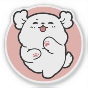 Hallo! - Happy White Dog Cartoon Design Aufkleber