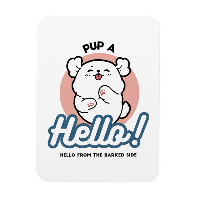 Hallo! - Happy White Dog Cartoon Design Magnet (Vertikal)
