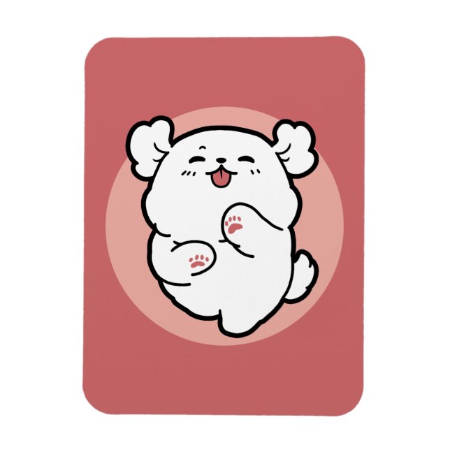 Hallo! - Happy White Dog Cartoon Design Magnet (Vertikal)