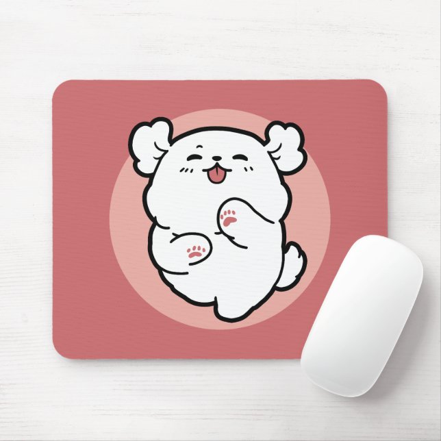 Hallo! - Happy White Dog Cartoon Design Mousepad (Mit Mouse)