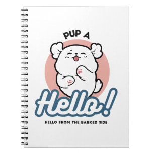Hallo! - Happy White Dog Cartoon Design Notizblock