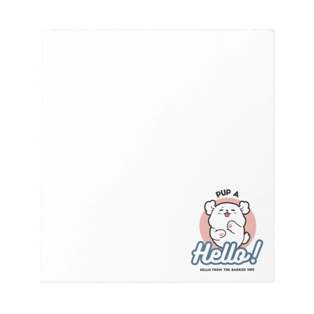 Hallo! - Happy White Dog Cartoon Design Notizblock (Vorderseite)