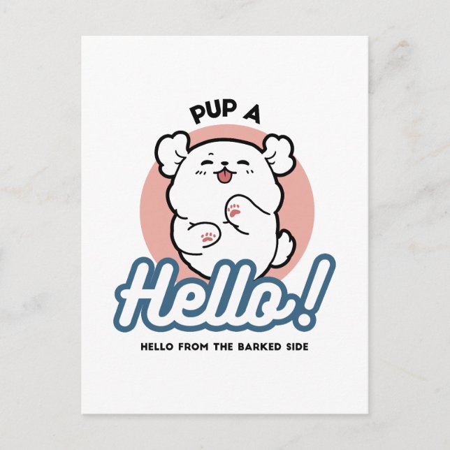 Hallo! - Happy White Dog Cartoon Design Postkarte (Vorderseite)