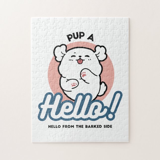 Hallo! - Happy White Dog Cartoon Design Puzzle (Vertikal)