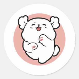 Hallo! - Happy White Dog Cartoon Design Runder Aufkleber
