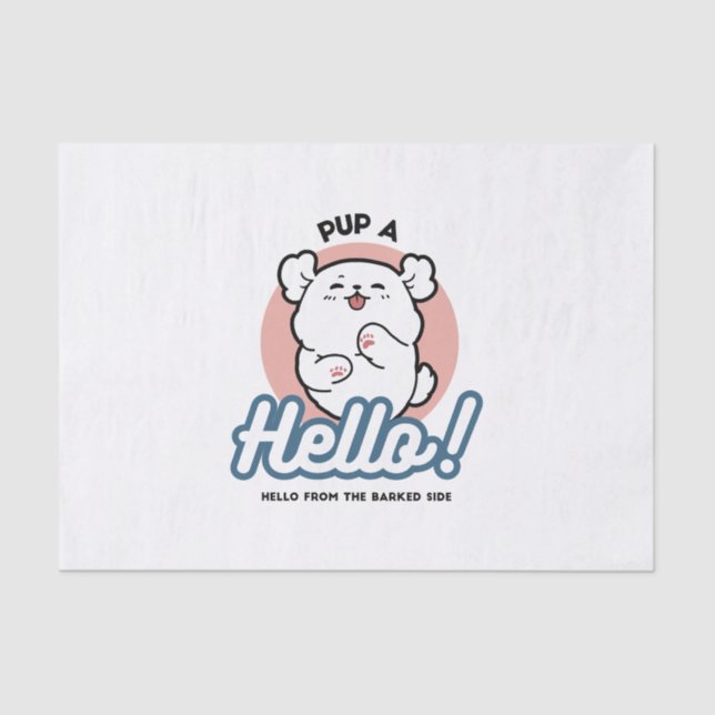 Hallo! - Happy White Dog Cartoon Design Seidenpapier (Vorderseite)