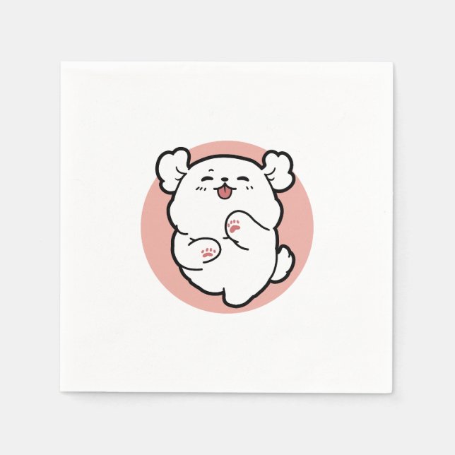 Hallo! - Happy White Dog Cartoon Design Serviette (Vorderseite)