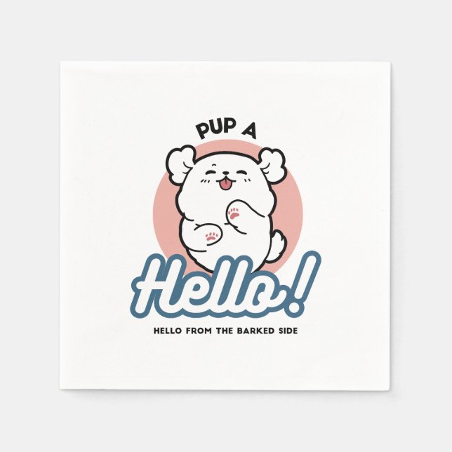 Hallo! - Happy White Dog Cartoon Design Serviette (Vorderseite)
