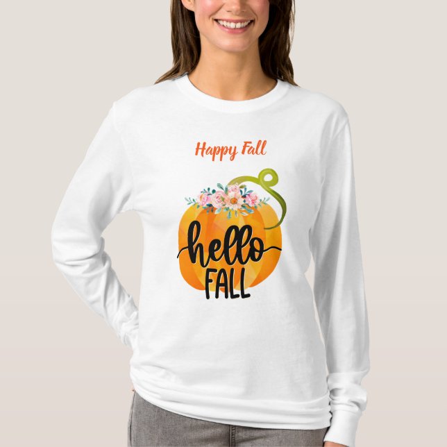 Hallo Herbst Autumn Text anpassen T-Shirt (Vorderseite)