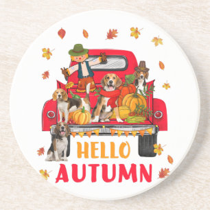 Hallo Herbst Beagle Hund Erntedank Pumpkin Getränkeuntersetzer