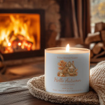 Hallo Herbst Cottage Fallende Blätter Kerzenetiket