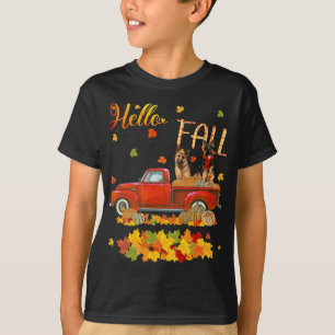 Hallo Herbst Deutscher Hirte Leaf Herbst Roter Lkw T-Shirt