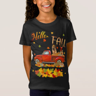 Hallo Herbst Deutscher Hirte Leaf Herbst Roter Lkw T-Shirt