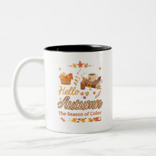 Hallo Herbst-Die Jahreszeit der Herbstlaub der Far Zweifarbige Tasse