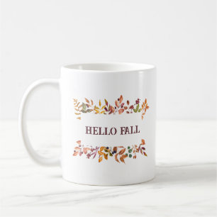 Hallo Herbst Elegante Herbstblätter Rustikales Bau Kaffeetasse