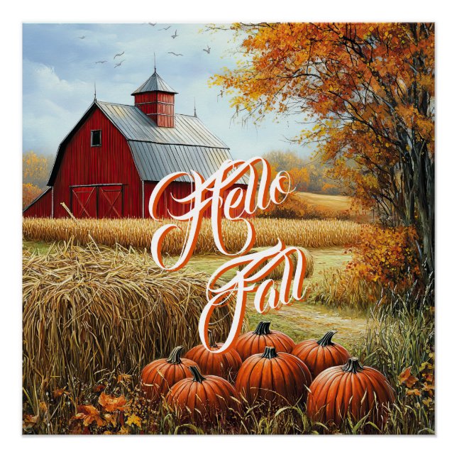 Hallo Herbst Erntedank Landhäuser Pumpkins Poster (Vorderseite)