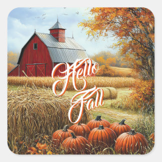 Hallo Herbst Erntedank Landhäuser Pumpkins Quadratischer Aufkleber