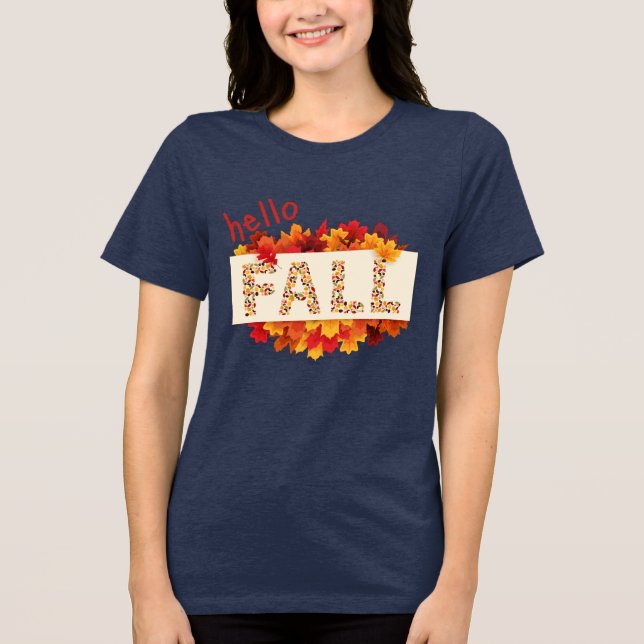 Hallo Herbst farbenfroher Herbst Blätter Grafik Fr Tri-Blend Shirt (Vorderseite)