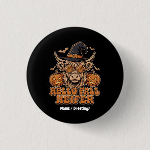 Hallo Herbst Färse Halloween Highland Kuh Retro  Button