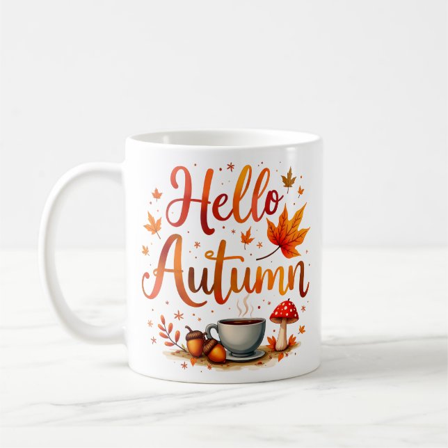 Hallo Herbst, gemütliche Nostalgie Kaffeetasse (Links)