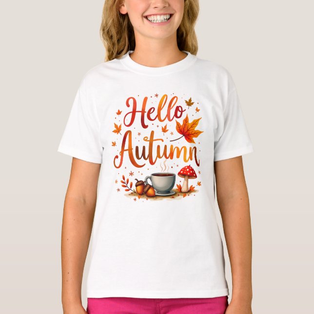 Hallo Herbst, gemütliche Nostalgie T-Shirt (Vorderseite)