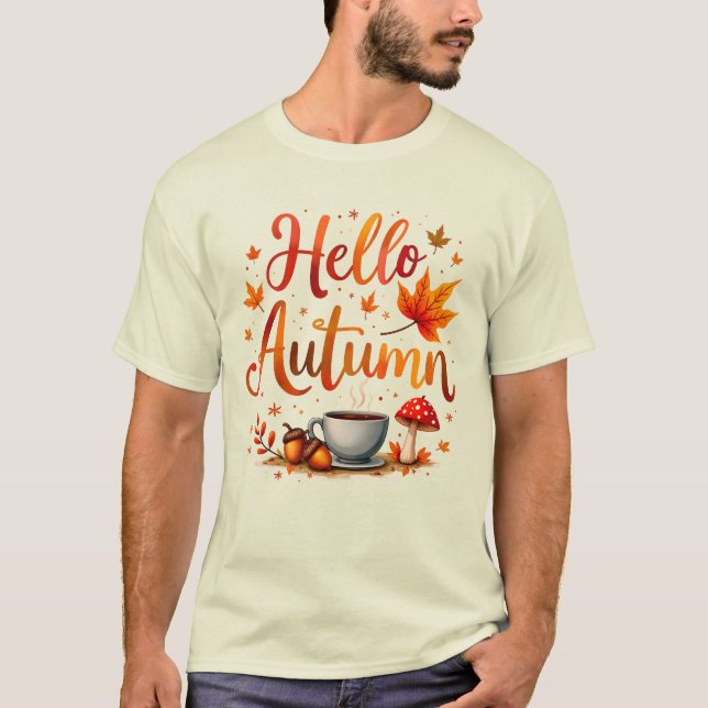 Hallo Herbst, gemütliche Nostalgie T-Shirt (Vorderseite)