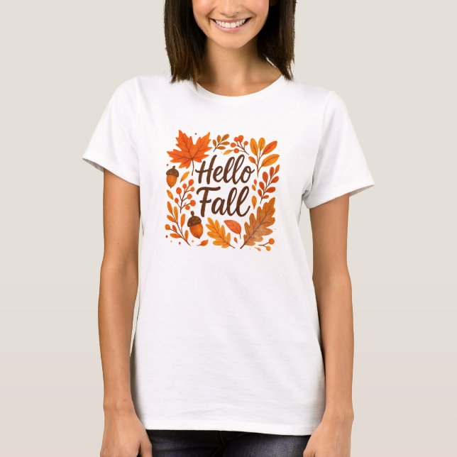 Hallo Herbst - Gemütliches Orange Blätter Rustikal T-Shirt (Vorderseite)
