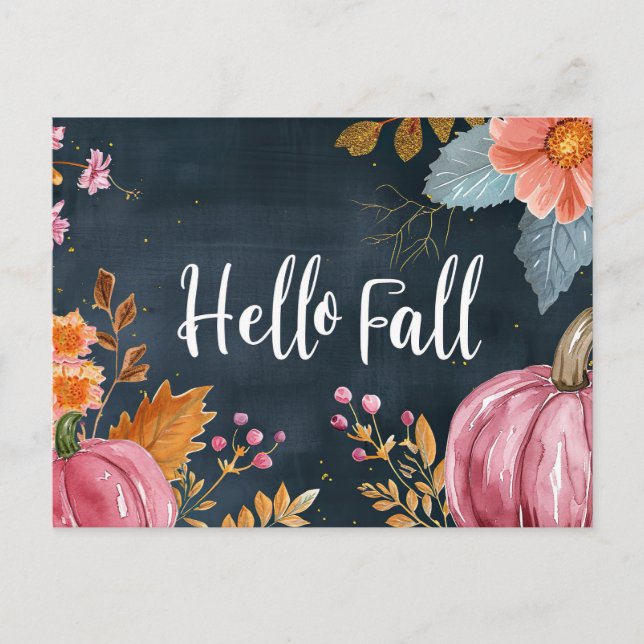 Hallo Herbst Grußkarte mit Blume Postkarte (Vorderseite)