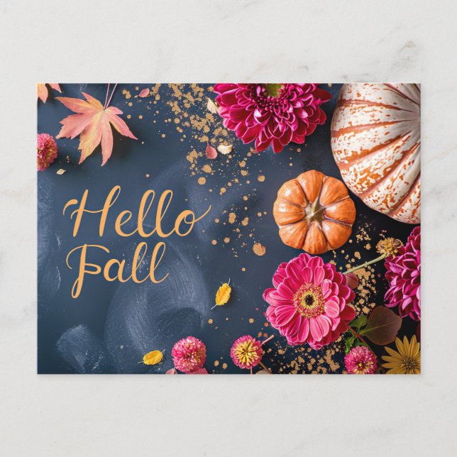 Hallo Herbst Grußkarte mit Blume Postkarte (Vorderseite)