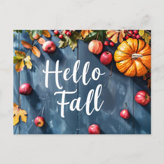 Hallo Herbst Grußkarte mit Blume Postkarte (Vorderseite)