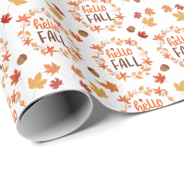 Hallo Herbst Herbst Blätter Nahtloses Muster Geschenkpapier (Rolleneckpunkt)