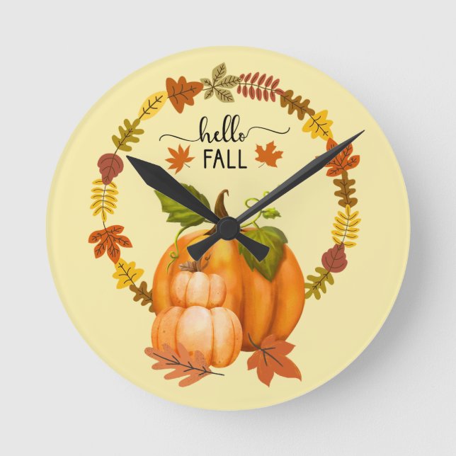 Hallo Herbst Herbst Bleiben Pumpkins Wall Clock Runde Wanduhr (Vorderseite)