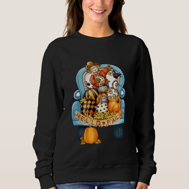 Hallo Herbst Herbst Pickup Kürbisfeld Blätter Narb Sweatshirt (Vorderseite)