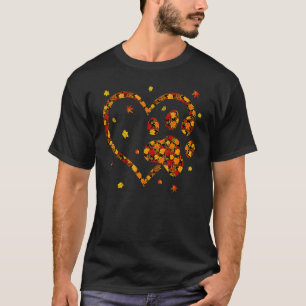 Hallo Herbst Herbstblatt Hund Katze Pfotenabdruck  T-Shirt