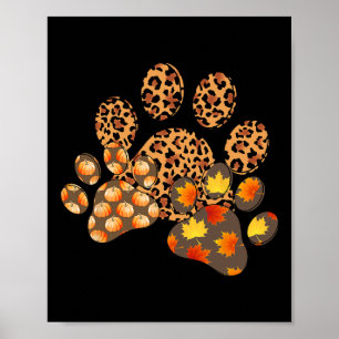 Hallo Herbst Herbstleaf Pumpkin Dog Paw Print Pupp Poster