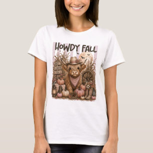 Hallo Herbst Highland Kuh Western Herbst Kürbisse T-Shirt