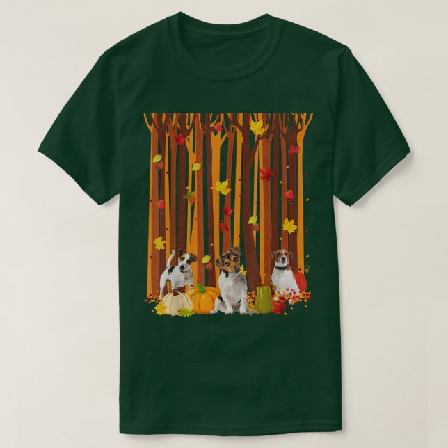 Hallo Herbst Jack Russell Maple Leaf Fall Pumpkin T-Shirt (Design vorne)