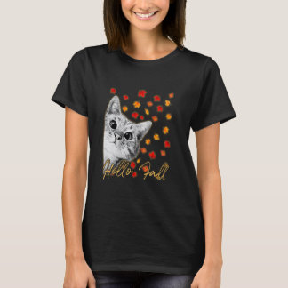 Hallo Herbst-Katzenshirt Katze Herbstblätter Kätzc T-Shirt