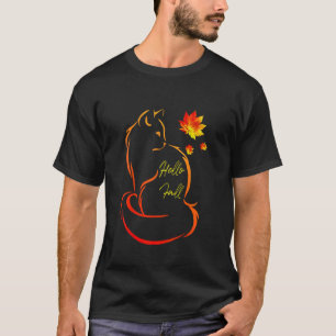 Hallo Herbst-Katzenshirt Katze Herbstlaub Kätzchen T-Shirt