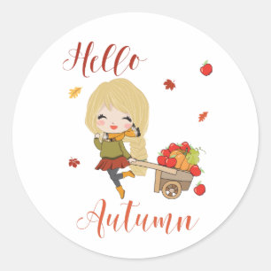 Hallo Herbst klassischer runder Aufkleber Herbstth