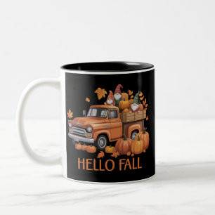 Hallo Herbst Kürbis Pickup Truck Gnom Herbst Baum  Zweifarbige Tasse