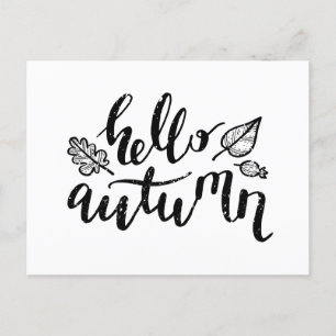 Hallo Herbst lässt Schwarz-Weiß-Kalligraphie Feiertagspostkarte