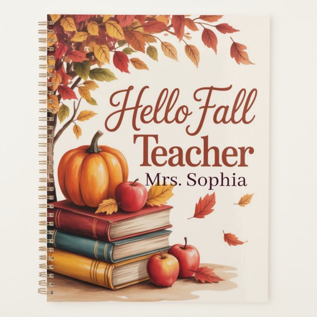 Hallo Herbst Lehrer Wasserfarbe Herbst Personalisi Planer (Vorderseite)