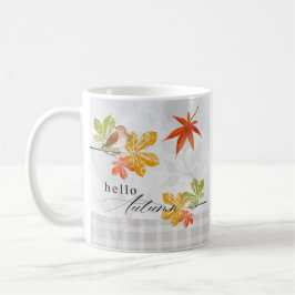 Hallo Herbst mit Bird und Herbstlauben Kaffeetasse
