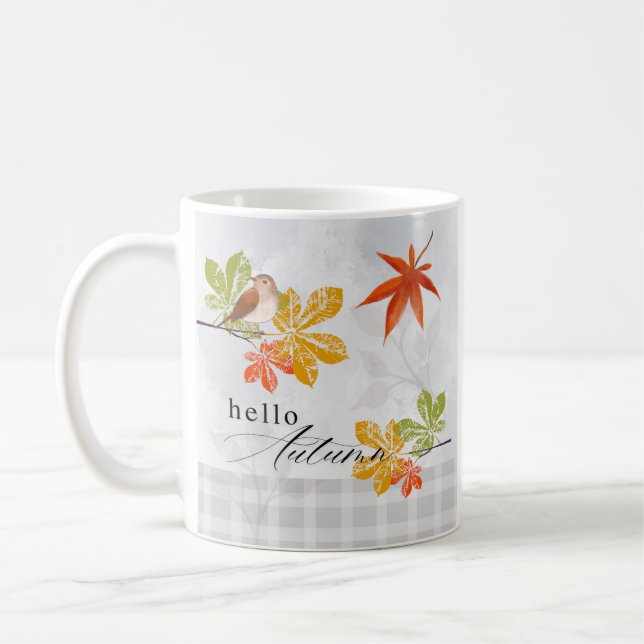Hallo Herbst mit Bird und Herbstlauben Kaffeetasse (Links)