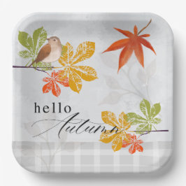 Hallo Herbst mit Bird und Herbstlauben Pappteller