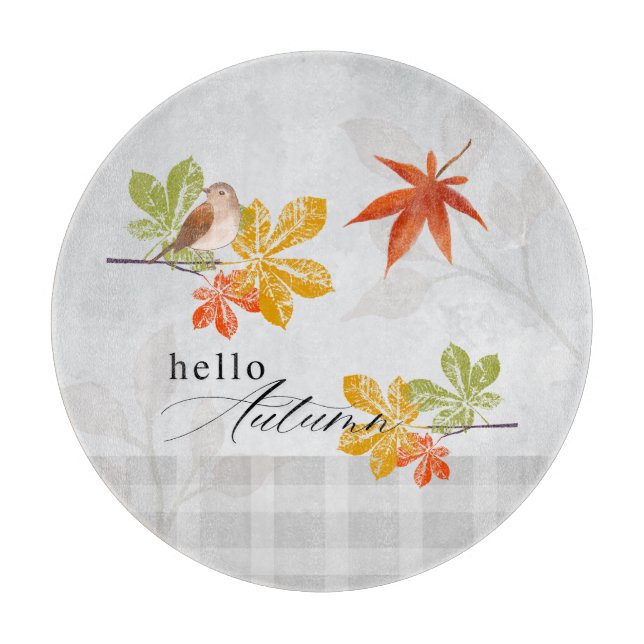 Hallo Herbst mit Bird und Herbstlauben Schneidebrett (Vorderseite)