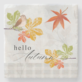 Hallo Herbst mit Bird und Herbstlauben Steinuntersetzer