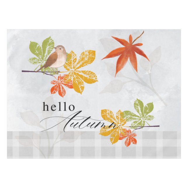 Hallo Herbst mit Bird und Herbstlauben Tischdecke (Vorderseite (Horizontal))