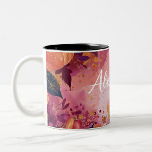 Hallo Herbst mit Blume und Namen Zweifarbige Tasse